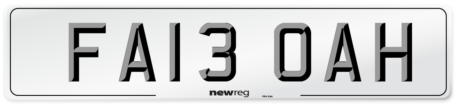 FA13 OAH Number Plate from New Reg